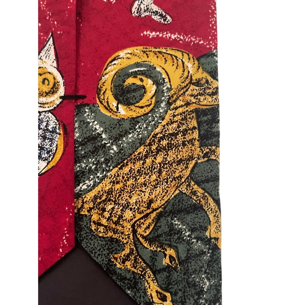 Vintage '91 World Wildlife Fund Silk Animal Tie Lion Owl Crane 4" Blade Retro - Picture 6 of 7
